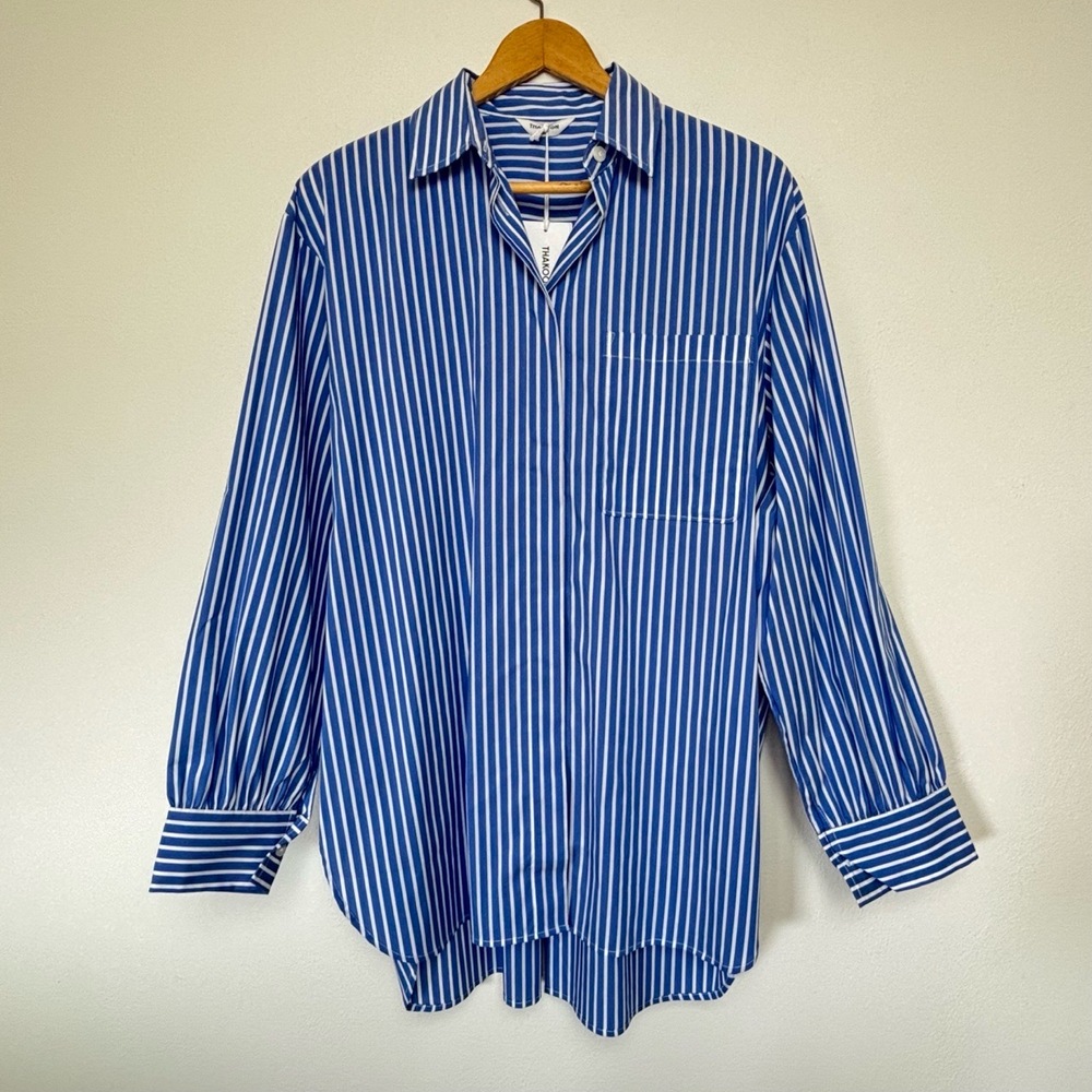 Thakoon Shirt SZ Small Blue White Nautical Stripe Oversized Collared tunic shirt